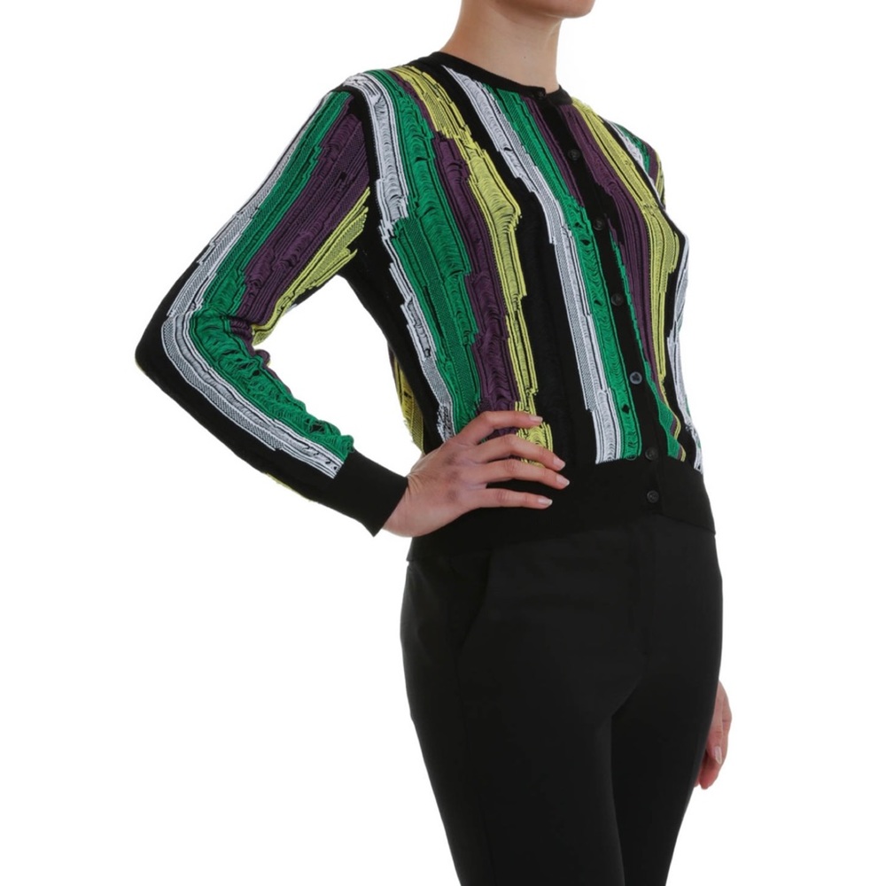 VERSACE • 2-Piece Distressed Jacquard Striped Cardigan & Tank Top Matching Set S